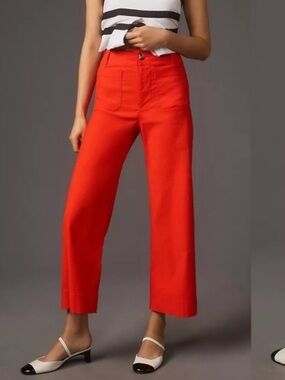 Maeve Anthropologie Colette High Rise Wide Leg Pants in Bright Orange